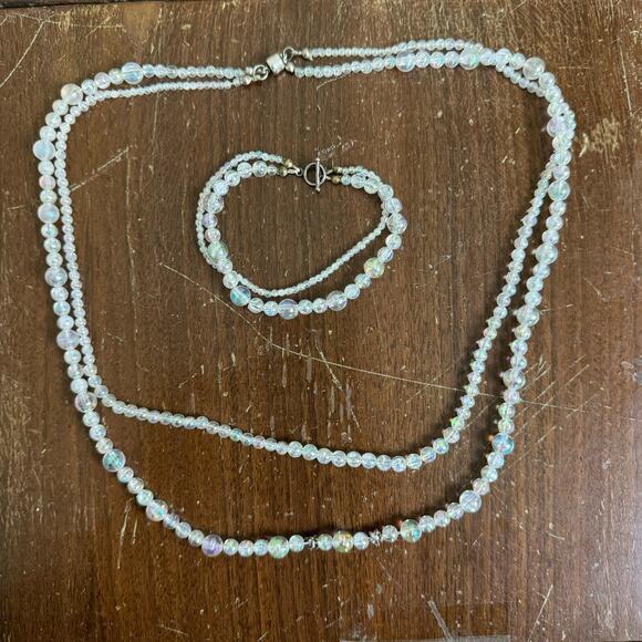 Vintage double strand round iridescent bead‎ necklace & bracelet set - Picture 1 of 6